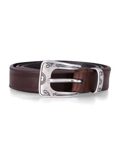 Mancini 1979 Embossed Leather Western Belt In Testa Moro