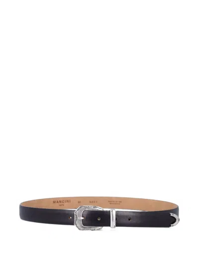 Mancini 1979 Engraved-buckle Leather Belt In Black