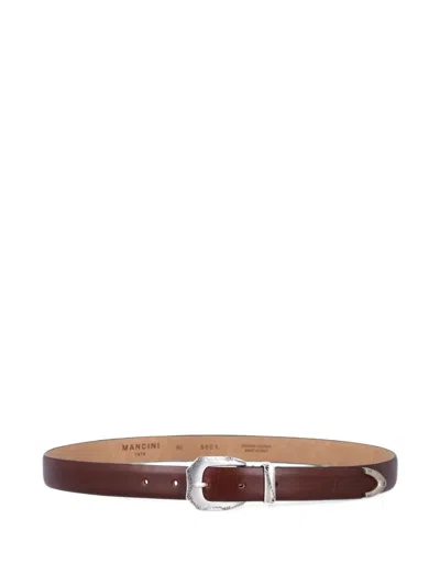 Mancini 1979 Engraved-buckle Leather Belt In Burgundy