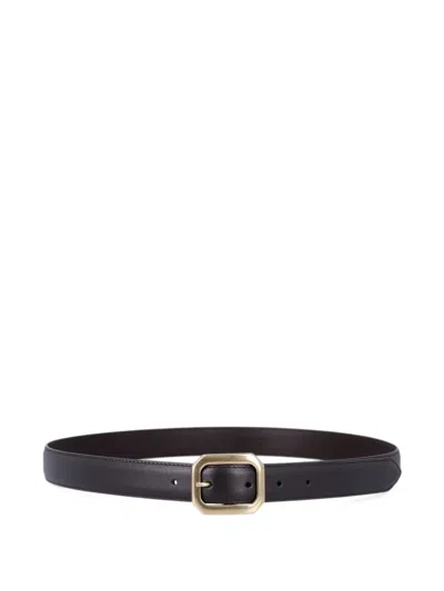 Mancini 1979 Unisex Smooth Leather Belt With Geometric Polished Buckle In Brown