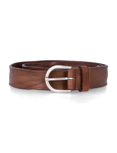 Mancini 1979 Leather Belt With Oval Buckle In Fango