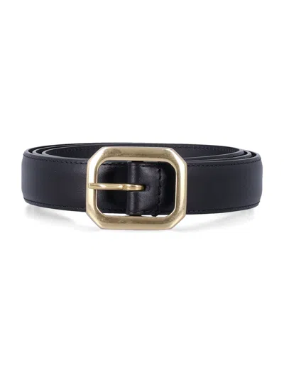 Mancini 1979 Leather Belt With Square Buckle In Nero