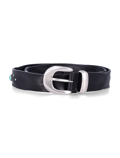 Mancini 1979 Studded Leather Belt With Silver Buckle In Nero