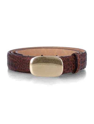 Mancini 1979 Textured Leather Belt With Buckle In Testa Moro