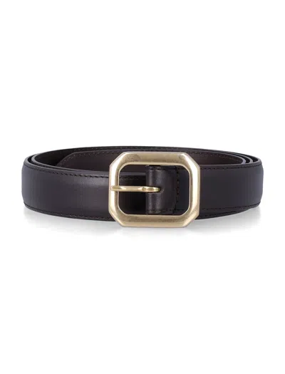 Mancini 1979 Unisex Smooth Leather Belt With Geometric Polished Buckle In Black