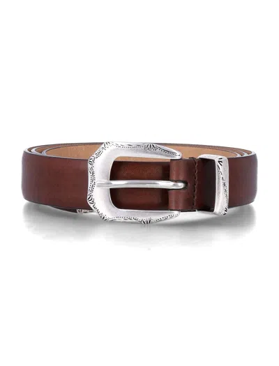 Mancini 1979 Western Leather Belt With Decorative Buckle In Testa Moro