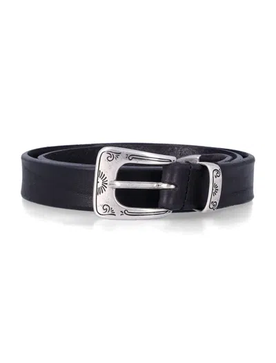 Mancini 1979 Western Leather Belt With Engraved Buckle In Nero