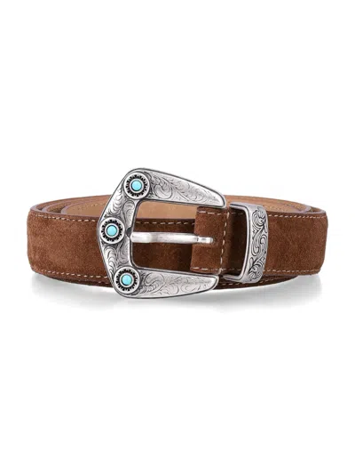 Mancini 1979 Western-style Leather Belt With Ornate Buckle In Brown