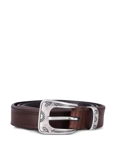 Mancini 1979 William Engraved Leather Belt In Braun
