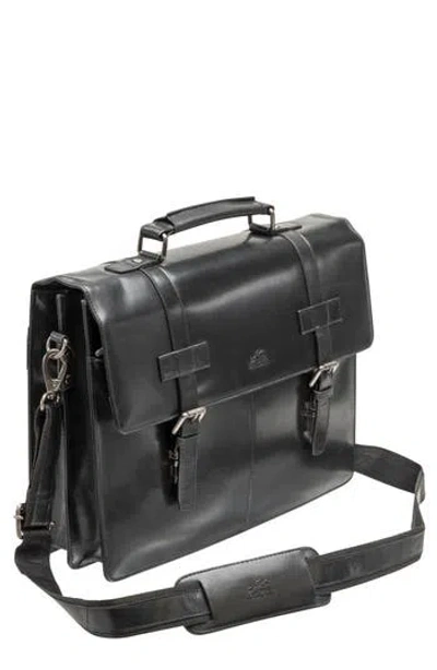 Mancini Double Compartment Flap Leather Briefcase In Black