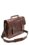 Mancini Double Compartment Flap Leather Briefcase In Brown