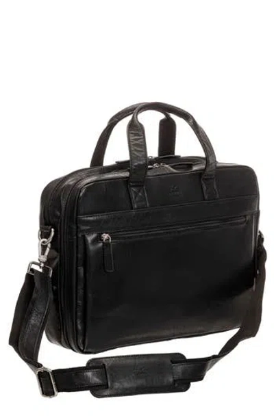 Mancini Double Compartment Leather Briefcase In Black