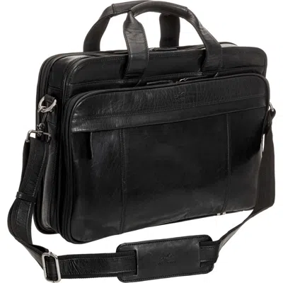 Mancini Double Compartment Leather Briefcase In Black