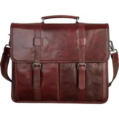 Mancini Double Compartment Leather Briefcase In Brown