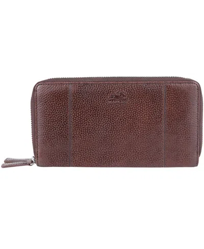 Mancini Fifth Avenue Rfid Secure Double Zipper Wallet In Brown
