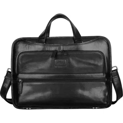 Mancini Leather Triple Compartment Briefcase In Black