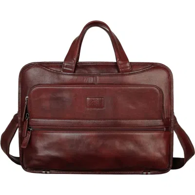 Mancini Leather Triple Compartment Briefcase In Brown