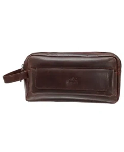Mancini Men's Double Compartment Top Zipper Toiletry Kit In Brown