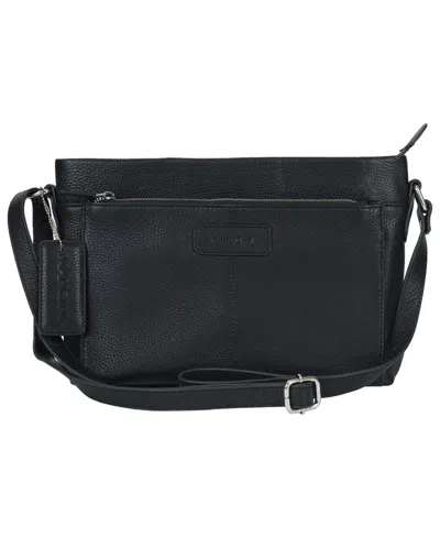 Mancini Pebble Loretta Leather Crossbody Handbag With Organizer In Black