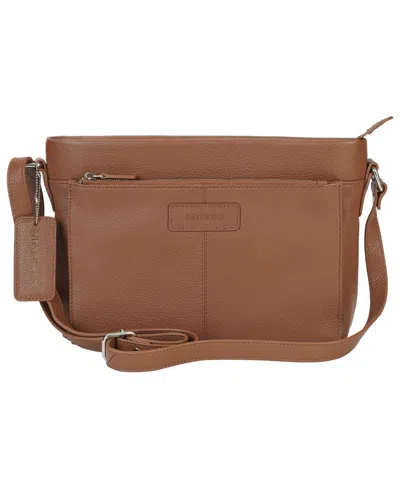 Mancini Pebble Loretta Leather Crossbody Handbag With Organizer In Camel