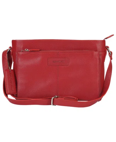Mancini Pebble Loretta Leather Crossbody Handbag With Organizer In Red