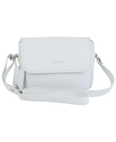 Mancini Pebbled Collection Kimberly Leather Flap Closure Handbag In White