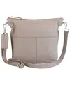Mancini Pebbled Collection Susan Leather Crossbody Hobo Bag In Mushroom