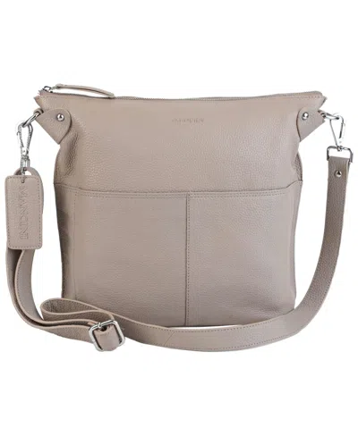 Mancini Pebbled Collection Susan Leather Crossbody Hobo Bag In Mushroom