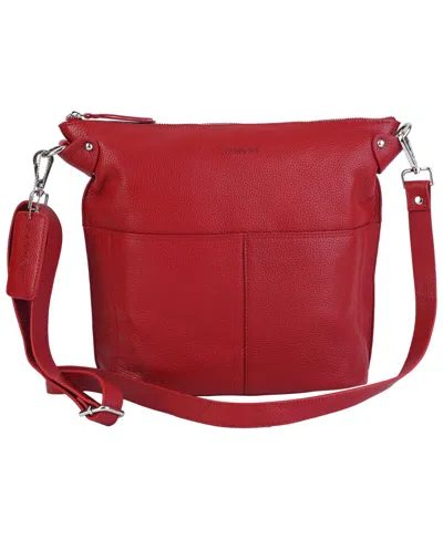 Mancini Pebbled Collection Susan Leather Crossbody Hobo Bag In Red