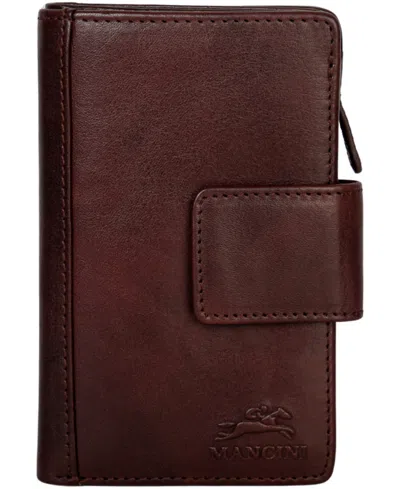 Mancini Pelle D'oro Rfid Secure Snap Trifold Wallet In Brown