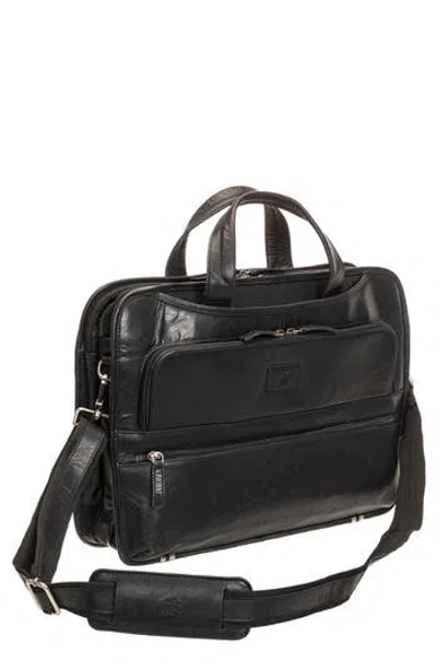 Mancini Triple Compartment Leather Briefcase In Black