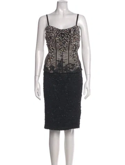 Pre-owned Mandalay Patterned Knee-length Dress In Black