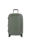 Mandarina Duck Large Logoduck Ribbed Trolley Suitcase In Green