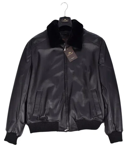 Pre-owned Mandelli Deerskin Leather Jacket Cashmere $6800 Eu 62 Us 52 Eu - 60 Us 50 Fur In Black