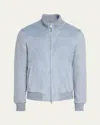 Mandelli Men's Suede And Cashmere Full-zip Blouson In Dusty Blu