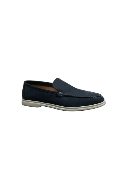 Mandelli Men Yacht Leather Loafers In Navy In Black