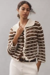 Mandinga Scallop Collared Wool Cardigan Sweater In Brown