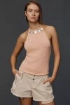 Mandinga Shell-trim Halter Open-back Sweater Tank Top In Beige