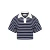 Mandragora Blue Navy Striped Cotton Cropped Top With Collar – Goia