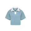 Mandragora Green Sage Cotton Cropped Top With Collar– Goia