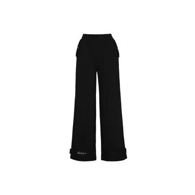Mandragora Women's Black Cotton Sweatpants With An Adjustable Wide Leg
