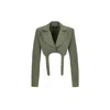 Mandragora Women's Green Khaki Cropped Blazer With Fastening - Feminity In Green