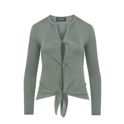 Mandragora Women's Green Khaki Viscose Top With Woven Openings - Parfo