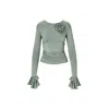 Mandragora Women's Green Viscose Longsleeve With Ruffles And A Decorative Rose – Rosalie Khaki In Green