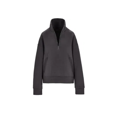 Mandragora Women's Grey Cotton Oversized Sweatshirt With A Long Zip-up Stand-up Collar In Iron Colour