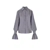 Mandragora Women's Grey Cotton Anthracite Shirt With Decorative Cuffs – Carmen In Grey