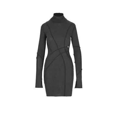 Mandragora Women's Grey Iron Viscose Dress With Turtleneck And Extra Long Sleeves