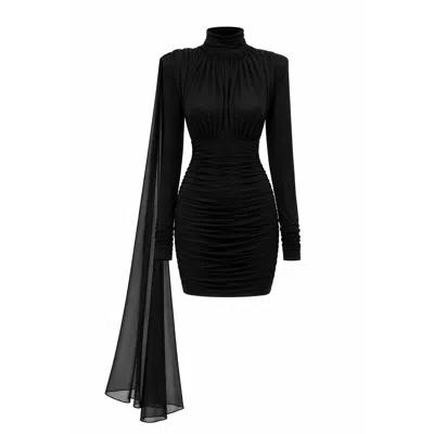 Mandragora Women's Mini Dress With Ruched Skirt And Scarf Roa Black