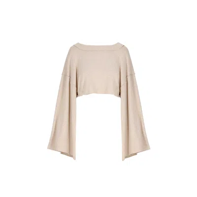 Mandragora Women's Neutrals Beige Summer Sweater With Decorative Stitching