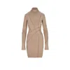 Mandragora Women's Neutrals Beige Viscose Dress With Turtleneck And Extra Long Sleeves In Beige